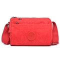 Red multi-pocket nylon crossbody bag for women with adjustable strap and zip closures - Rose