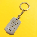 Stainless steel keychain with hollow letter Z rectangular pendant and silver finish - Letter Z