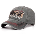 Detailed view of Black Rebel embroidery and distressed texture on grey baseball cap - Adjustable / Army Green