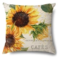 Linen sunflower throw pillow cover with vintage watercolor print and French script - 45x45cm Pillow Cover / French Vintage Sunflower-3 (21Y363-3)