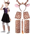 Disfraz de jirafa infantil con vestido morado de lentejuelas, diadema, guantes y cola - Set de Jirafa