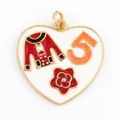 Elegant heart pendant with white enamel, orange number five and red camellia flower - Heart Tweed Jacket Style (M030539-C) / Red