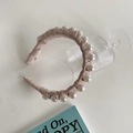 Pink fabric headband decorated with large white pearls in a sweet elegant style - Pink