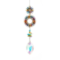 Golden sunflower crystal suncatcher with colorful beads and faceted rainbow pendant - Round Sunflower Pendant