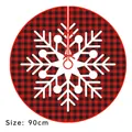 90cm round red and black buffalo plaid Christmas tree skirt with white snowflake print - Red Black Plaid Large Snowflake