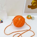 Quilted orange crossbody bag for girls with floral clasp and chain strap detail - Orange