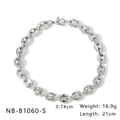 Pulsera de eslabones de grano de café en acero plateado 21cm de largo y 0,74cm de ancho - Plateado - Estilo Fino (NB-B1060-S) / Ancho 0.74cm / Largo 21cm