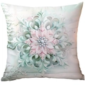 Mint green Christmas pillow cover with snowflake mandala pattern and winter forest background - Ice Blue Mandala Snowflake