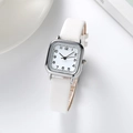 Orologio al quarzo quadrato minimalista da donna con cinturino in pelle bianca e argento - Bianco