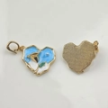 Blue oil painting heart pendant with gold floral detail and small pearl accent - #3 Blue Heart Pearl Floral