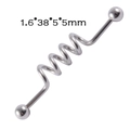 Industrial piercing barbell in stainless steel, twisted bar shape, size 1.6x38x5mm - Steel Color - Spiral