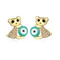 Chic 18K gold plated animal stud earrings with turquoise evil eye and zircon stones - Teddy Bear Turquoise Eye