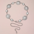 Silver bohemian daisy chain belt with turquoise marble stones on a pink background - White