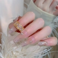 Luxurious wide gold multi-row pave diamond ring with matching nude glitter nails - JZ0253-Gold Multi-row Stones