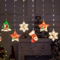 Hanging LED Christmas tree ornaments with warm white curtain lights for window decor - Christmas Mixed Elements String Lights