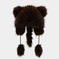 Colbacco marrone in finta pelliccia per donna con orecchie e lacci con pompon morbidi - Stile Paraorecchie a Orso / Marrone Scuro