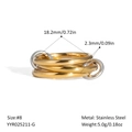 Detail view of interlocking tricolor stainless steel ring with 18.2mm diameter size specs - US 8 / Three Gold Rings With Two Silver Links (YYR025211-G)