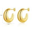 Golden titanium steel teardrop C-shaped earrings with polished finish, size 21x19mm - Polished Bright Teardrop Earrings (E685-GO)