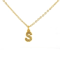 Gold stainless steel necklace featuring a crystal-encrusted letter S pendant on white background - Gold Letter S