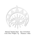 Detail view of silver stainless steel eye pendant with specifications and measurements - Silver Radiant Eye (5 Pack)