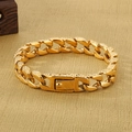 Pulsera de eslabones cubanos vintage con grabados y acabado dorado para hombre - 22cm / Color Dorado (KB44059-D)