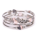 Bohemian multi-layer wrap bracelet with pink and grey marble beads on silver wire - Pink Zebra Jasper Style