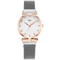 Orologio al quarzo da donna con cassa oro rosa, cinturino magnetico grigio e quadrante - Bianco
