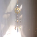 Golden celestial suncatcher with crescent moon and faceted crystal prisms for rainbows - Style 4-Gold Hollow Sun Moon