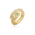 Luxurious snake-shaped gold ring with white sparkling crystals and green gem eyes - Adjustable Open / Gold