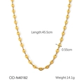 Detailansicht der 18K vergoldeten Kaffeebohnen Gliederkette aus Edelstahl 45,5 cm Kette - Gold Kaffeebohnen Schweinenasen Kette Stil (OD-N40182)