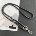Adjustable 8mm crossbody phone lanyard in dark grey woven cord with metal hardware - 8mm Dual Adjustable / Dark Gray