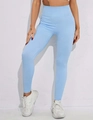 Lichtblauwe naadloze yoga legging met hoge taille, geribbelde band en ademende mesh-details - S / Lichtblauw