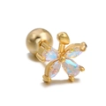 Gold piercing stud featuring iridescent four-leaf clover opal stones and screw back ball - Gold Iridescent Flower