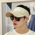 Beige knitted open top visor hat with white ORT letters and wide sun brim for women - Adult / Beige