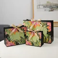 Floral tropical gift paper bags in three sizes with gold handles and satin bows - S / Golden Ribbon