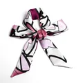 Pink and purple floral print satin twilly scarf tied in a bow on a white background - S58-Pink Purple Abstract Floral