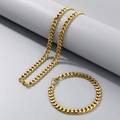 Vergoldetes Edelstahl-Set aus kubanischer Halskette und Armband mit Karabinerverschluss - Armband 20CM / 7mm / Gold