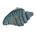Detailed macro view of conch shaped luxury stone clutch bag with blue and silver crystals - Silver Blue Multi-color