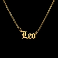 Detail of gothic Leo zodiac pendant necklace in polished 18K gold plated stainless steel - Leo - Gold