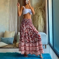 Bohemian high-waist maxi skirt with red paisley print and elastic waistband for summer - S / Red