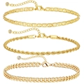 Three-piece gold stackable bracelet set including hollow, twist, and Cuban chain styles - Gold Hollow Twist Chain Combination