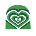 Detailed close-up of the green and white heart-shaped jacquard knit texture on the beanie - Green White Heart