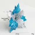 Sparkling blue and silver artificial poinsettia flower for Christmas tree decoration - 27cm Diameter / Blue Silver