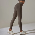 Pantalon de yoga sans couture marron foncé à taille haute avec effet sculptant - Marron