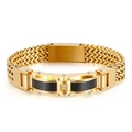 Pulsera para hombre de acero inoxidable dorado con fibra de carbono y cristal incrustado - 19cm / Negro Dorado