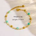Double-layer stainless steel 14K gold bracelet with clover and green bead details - YTB240601-Light Green Beads Clover
