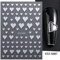 3D laser silver heart nail art sticker STZ-X007 with embossed heart patterns on black nails - STZ-X007 White Hollow Heart