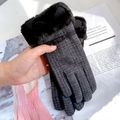 Deep grey winter knit gloves featuring warm faux fur trim and cute 3D ear accents - One Size / Black Ears Knit
