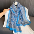 Royal blue long chiffon scarf with white paisley pattern and ethnic decorative motifs - Royal Blue Paisley