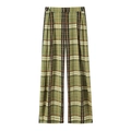 Pantalón de lino de pierna ancha con cuadros verdes y talle alto en fondo blanco - XS / Como se muestra